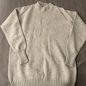 Men's Crewneck Sweater in Light Gray with Shoulder Zip Detail